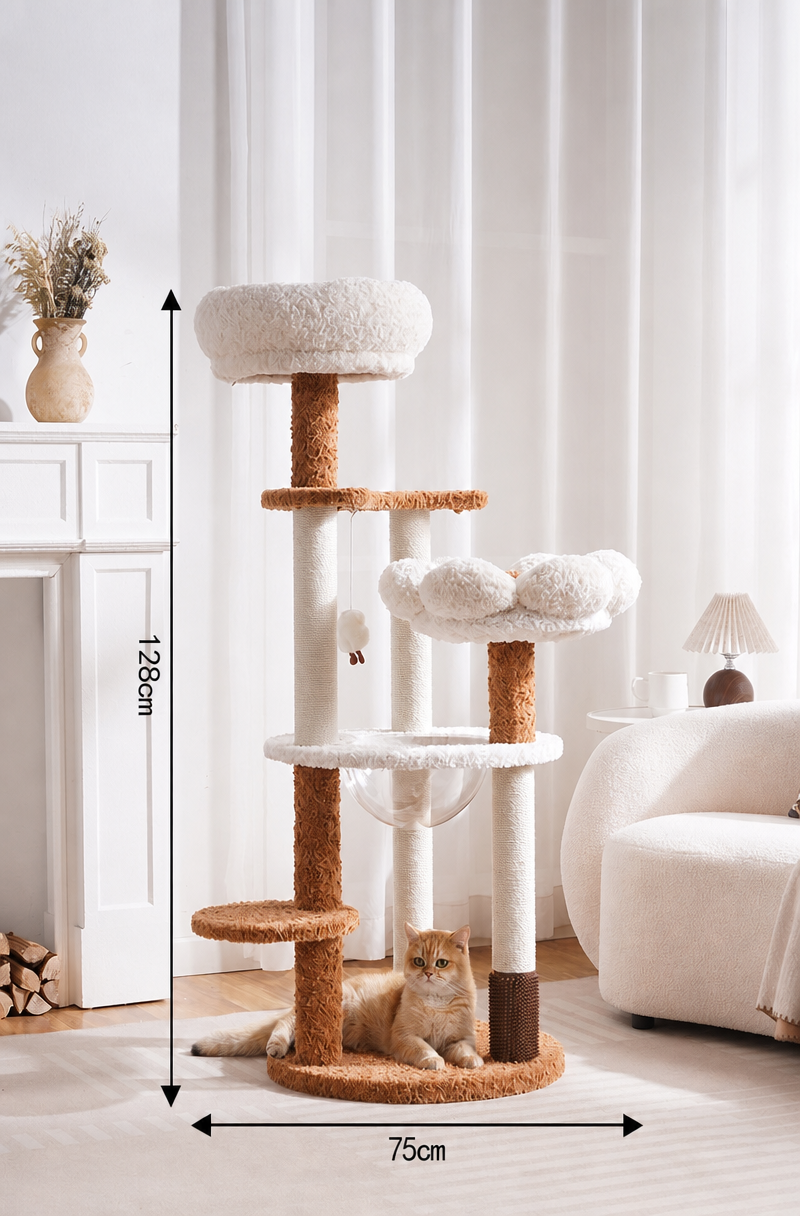 Solid Wood Multi-Level Cat Tree with Sisal Posts & Plush Perches