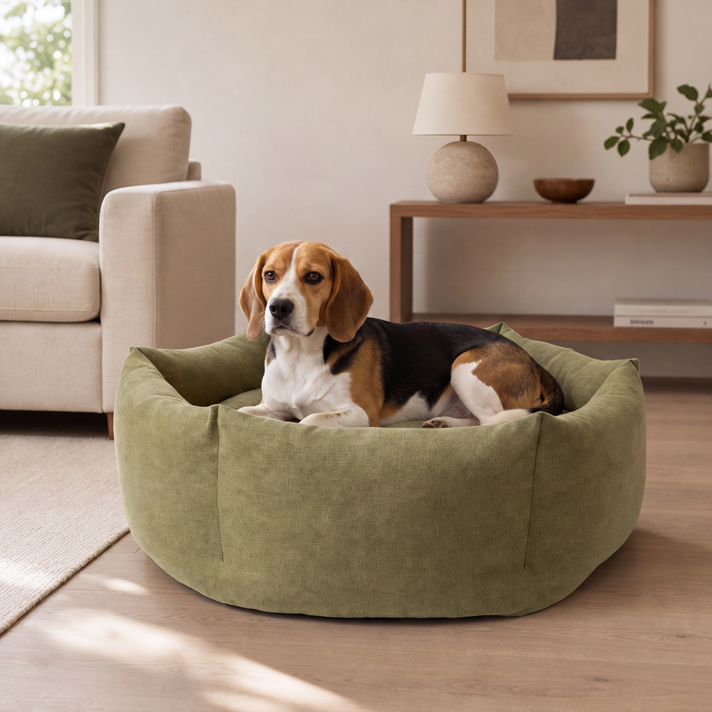 Round Organic Cotton Dog Bed | Deep Bolster & Washable
