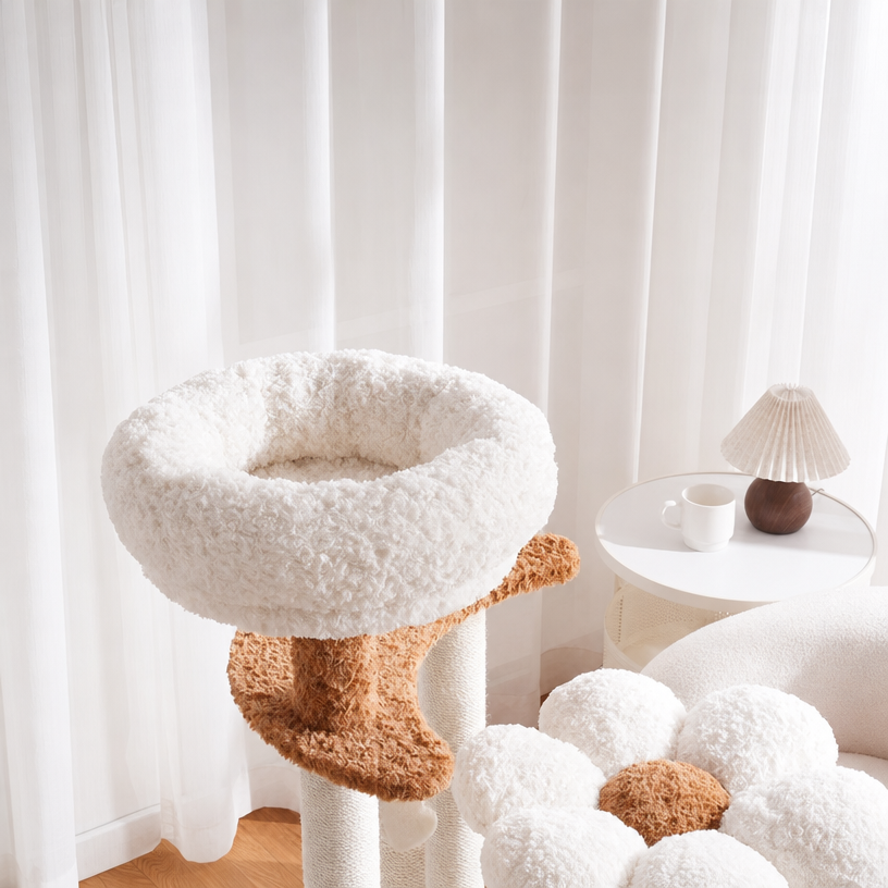 Solid Wood Multi-Level Cat Tree with Sisal Posts & Plush Perches