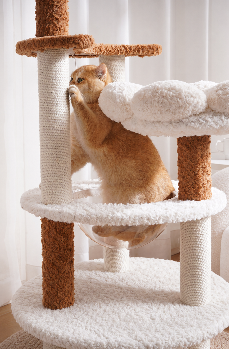 Solid Wood Multi-Level Cat Tree with Sisal Posts & Plush Perches