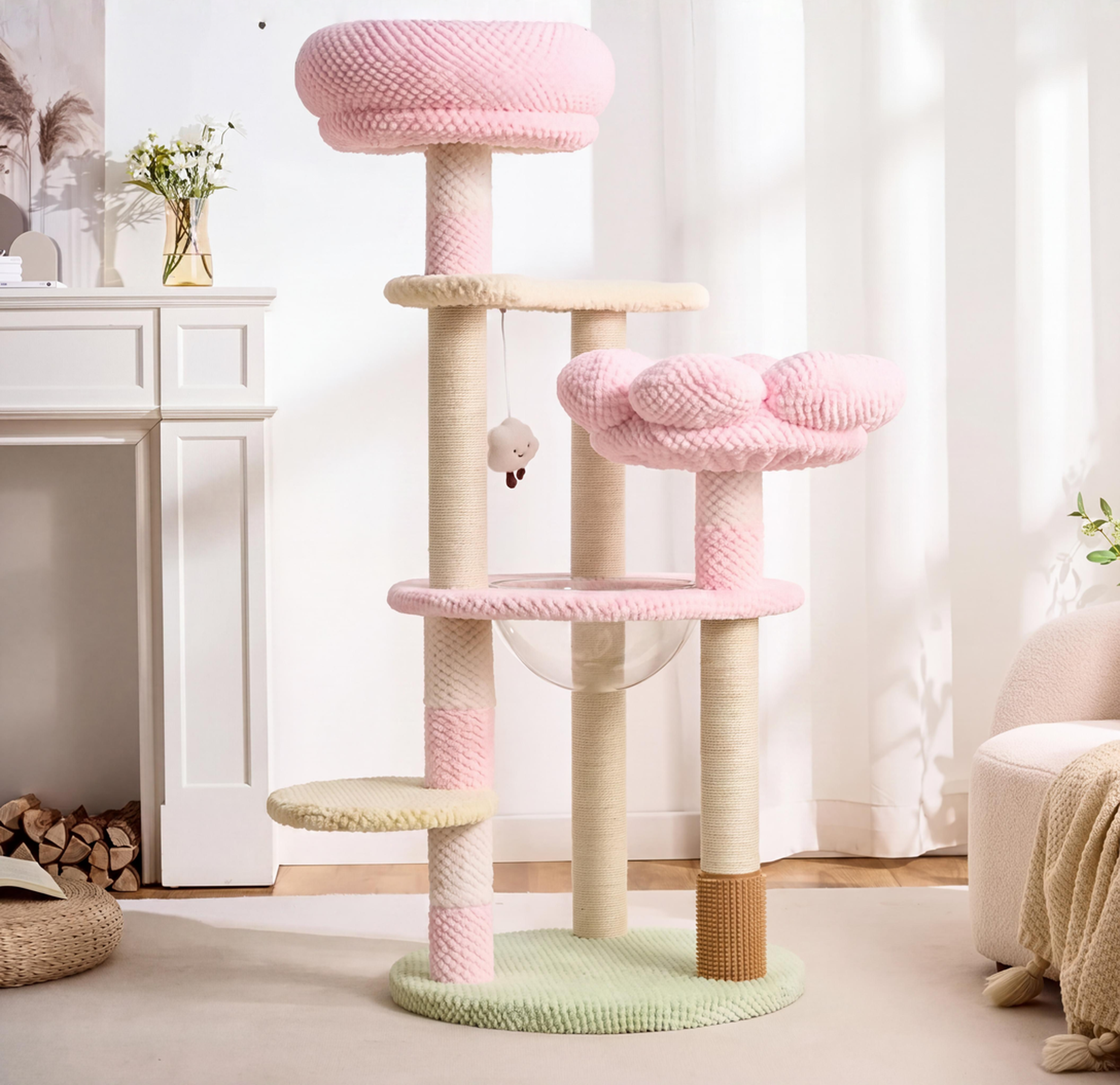 Solid Wood Multi-Level Cat Tree with Sisal Posts & Plush Perches