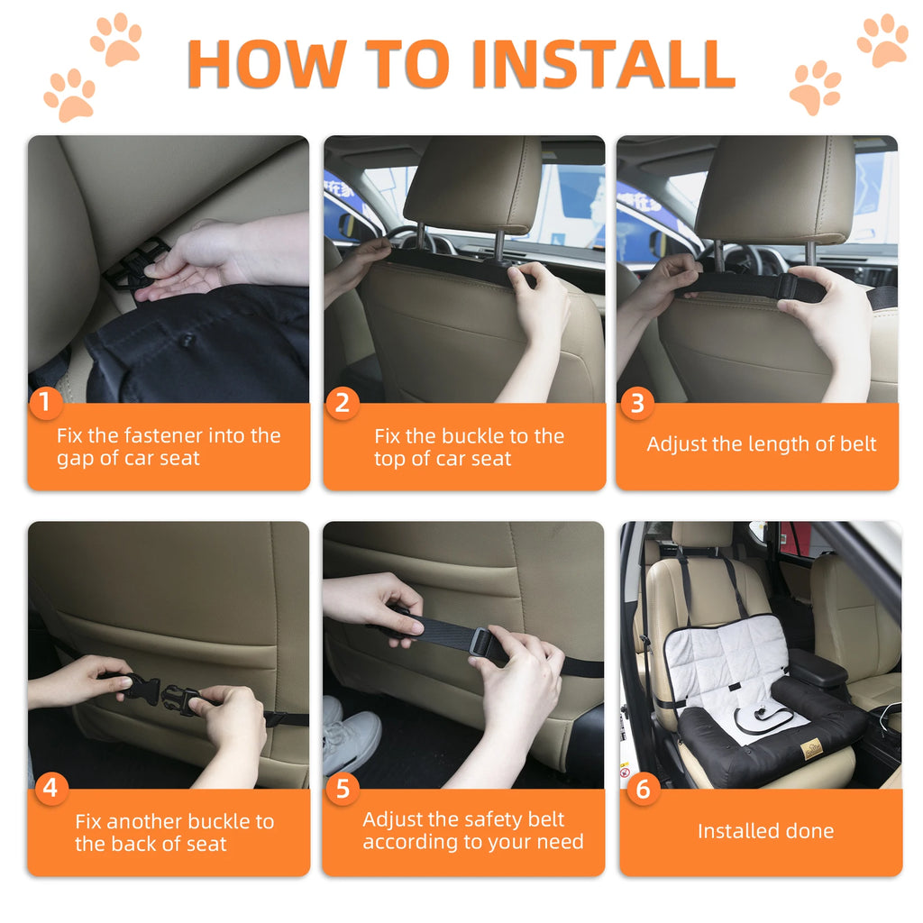 Waterproof Dog Car Seat Bed with Removable Cover & Safety Belt