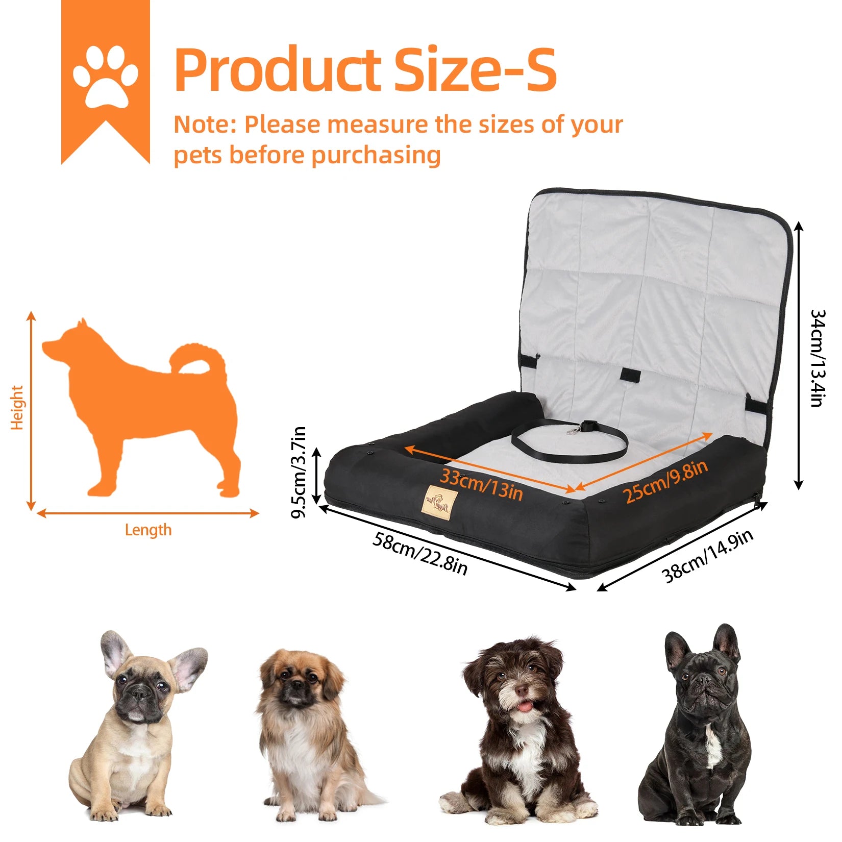 Waterproof Dog Car Seat Bed with Removable Cover & Safety Belt
