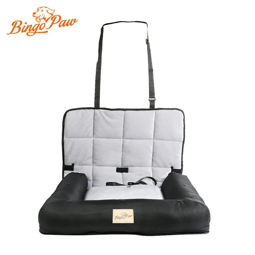 Waterproof Dog Car Seat Bed with Removable Cover & Safety Belt
