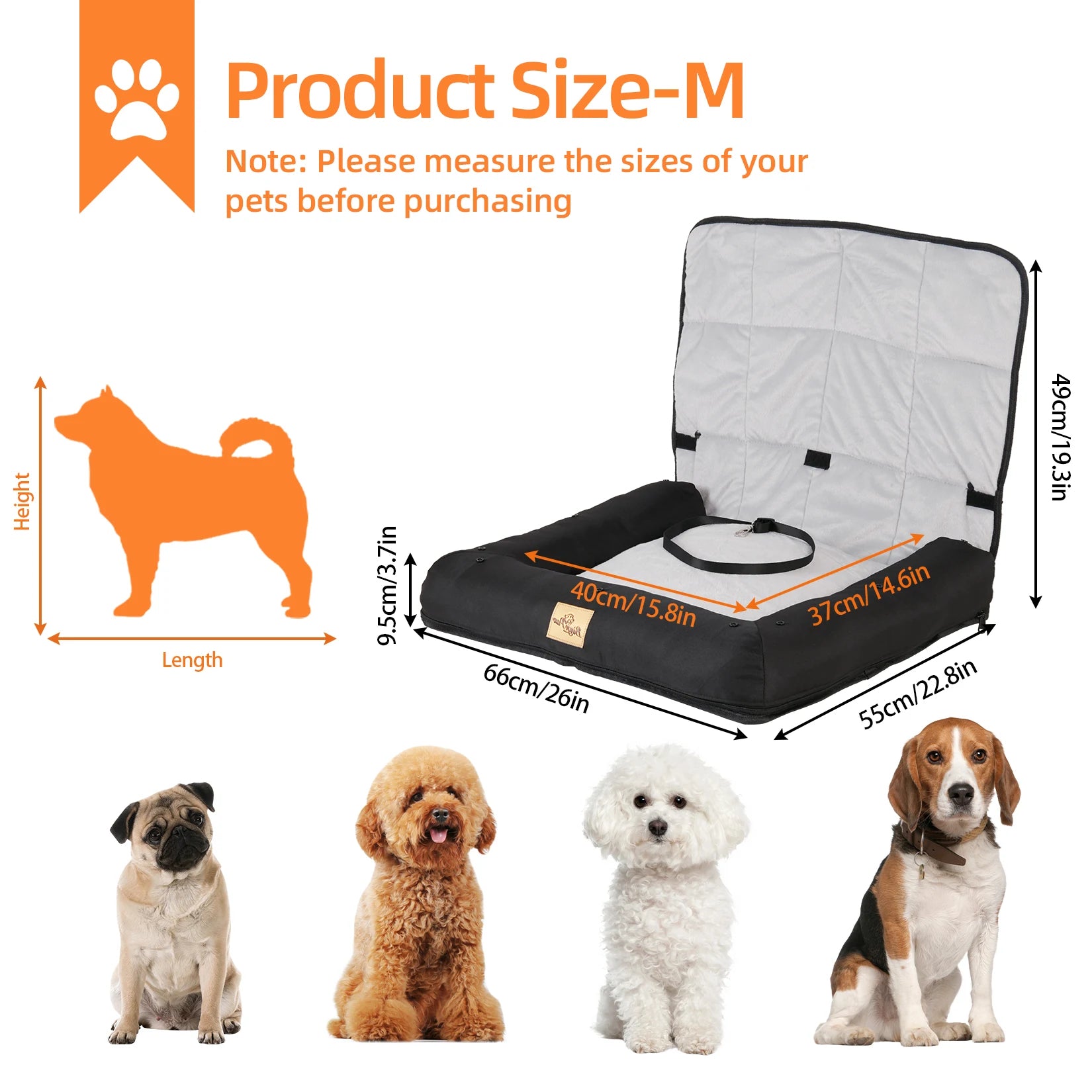 Waterproof Dog Car Seat Bed with Removable Cover & Safety Belt