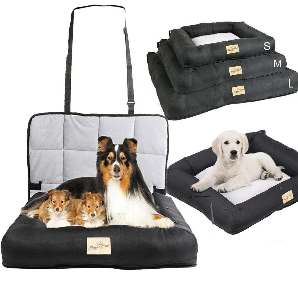 Waterproof Dog Car Seat Bed with Removable Cover & Safety Belt