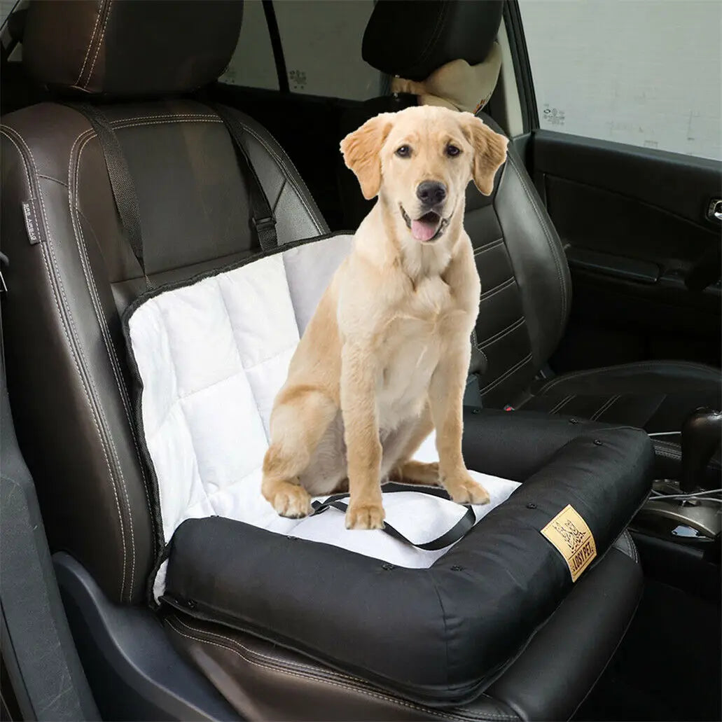 Waterproof Dog Car Seat Bed with Removable Cover & Safety Belt