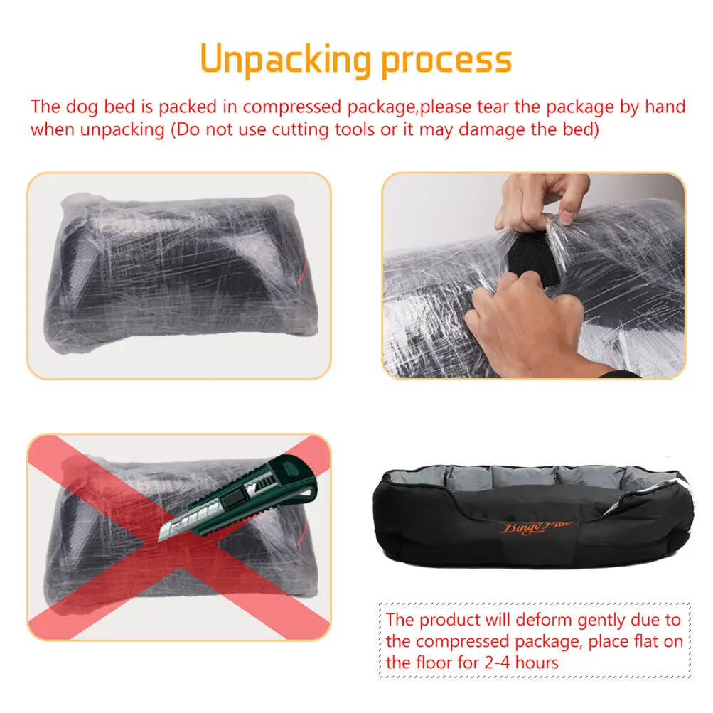 Waterproof Oxford Dog Bed with Removable Cushion | L & XL