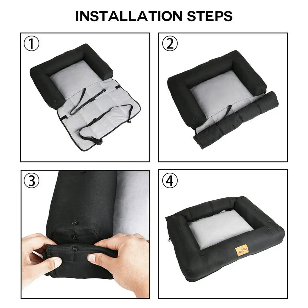 Waterproof Dog Car Seat Bed with Removable Cover & Safety Belt