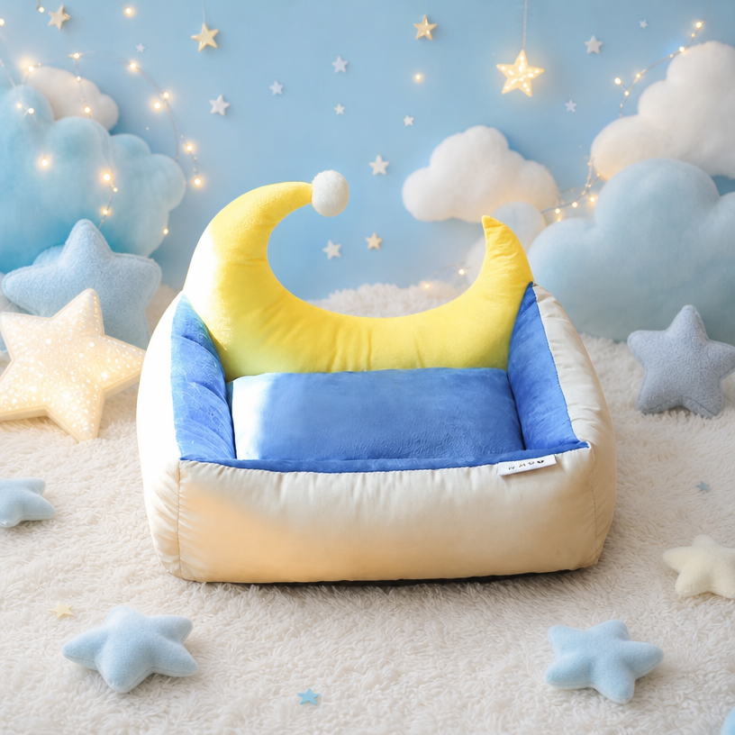 Moon Cloud Cat Bed | Plush Crescent Nest | S, M & L