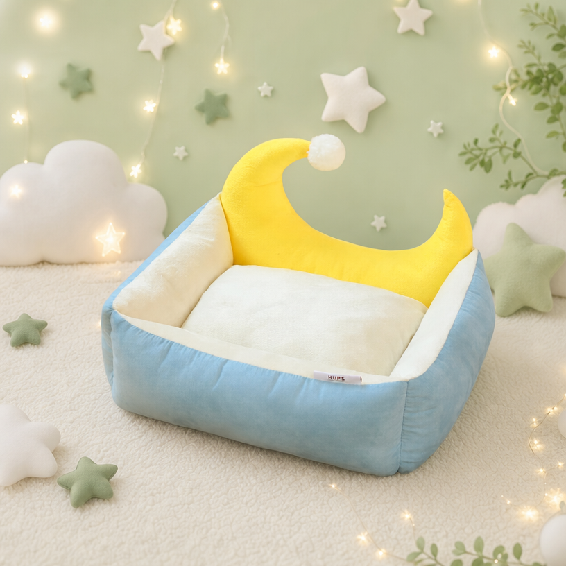 Moon Cloud Cat Bed | Plush Crescent Nest | S, M & L