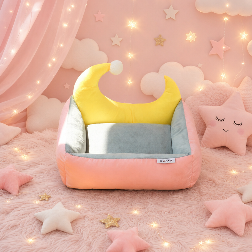 Moon Cloud Cat Bed | Plush Crescent Nest | S, M & L